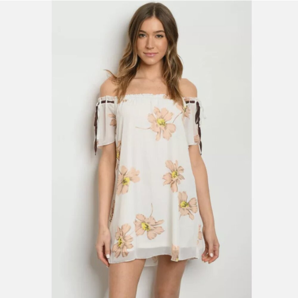 Floral Print Off The Shoulder Dress L